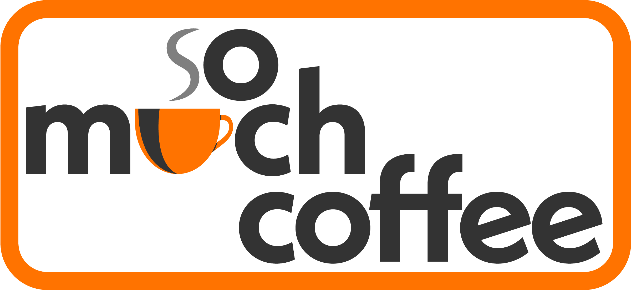 Logo design for So Much Coffee by Joel Michael Timm, in black and orange.